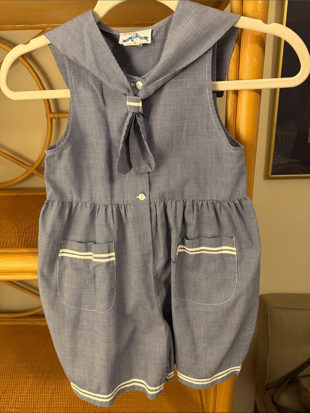 Silly Goose size 4 royal blue gingham check romper unisex